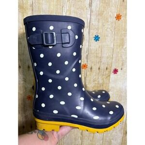 Polka Dot Joules Molly Welly Navy and Yellow Rainboots W Size 8